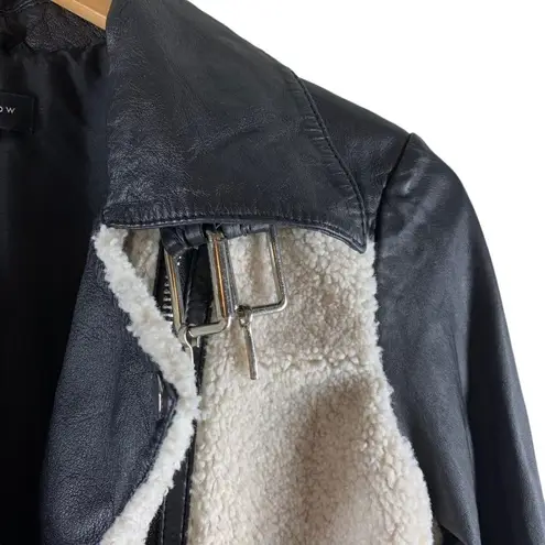 Slate + Willow Black Leather Faux Sherpa AVIATOR Jacket Size Small