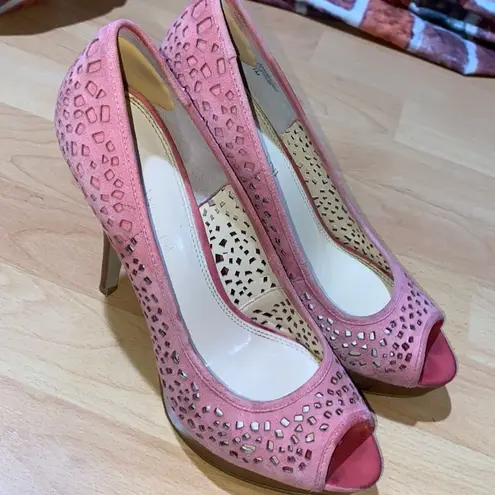 Enzo Angiolini Pink Stiletto Peep Toe cut Out 5” Heels Pumps Shoes size 7.5