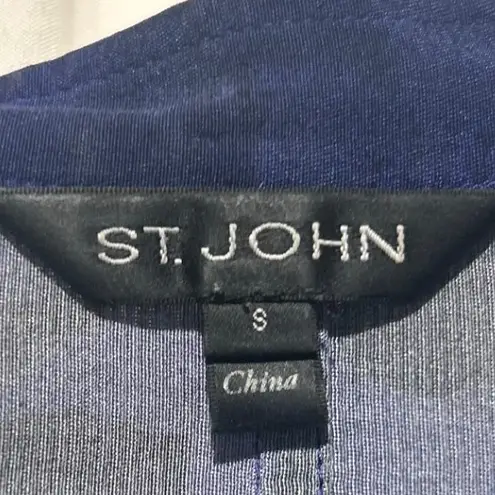 St. John Silk Floral Navy Blue Black Button Front Tunic Top Blouse Shirt Small