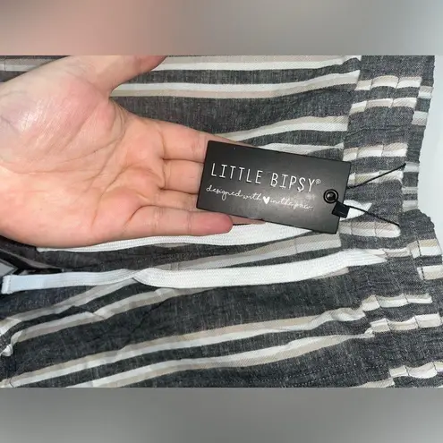 Little Bipsy NWT Striped Drawstring Casual Cargo Shorts with Pockets Sz S Gray
