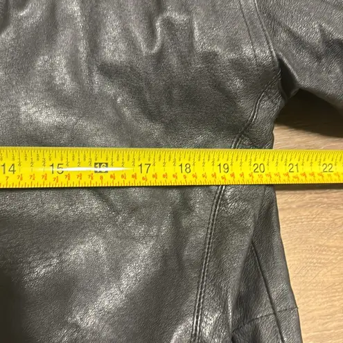 Vtg IOU leather toggle zipper black leather jacket size 6 bikercore fall mobwife