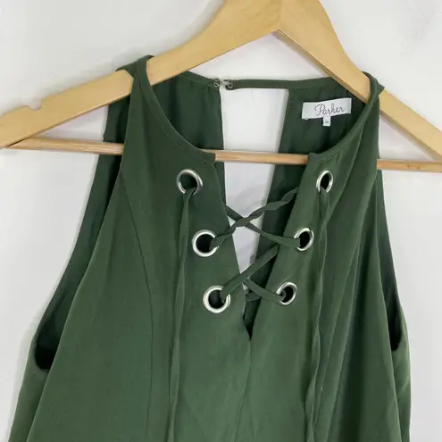 Parker  Green Sleeveless Lace-Up Grommet Shift Mini Dress Women's Size Medium M