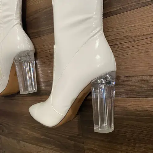 London Rag sz 7 white thigh high clear heel boots NWT