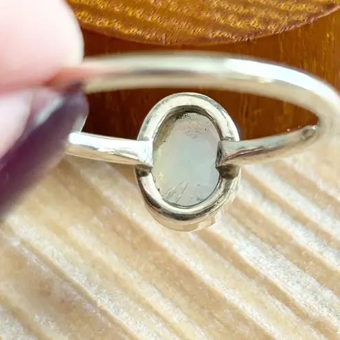 Sterling Silver 925 Oval Opal Ring Size 8.75 Stackable Minimalist Gemstone Band