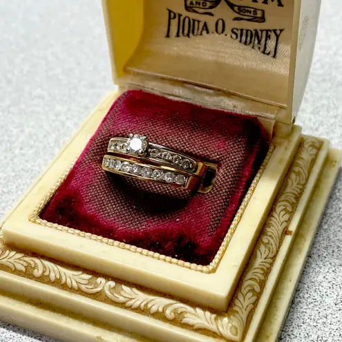 14K Gold Diamond Wedding Ring Set Sz 5 Engagement Band Bridal Stacking Ring