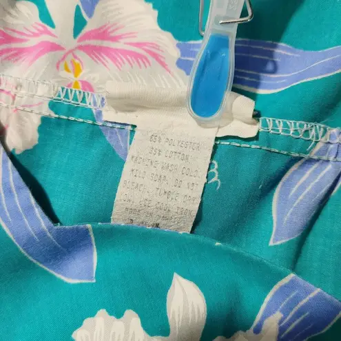 Jade Fashions Size Large Floral Hawaiian Dress Short Sleeve Hawaii Teal Pink