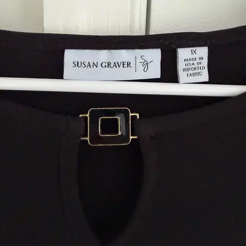 Susan Graver Women Black Liquid Knit Keyhole Blouse Size 1X Feminine Slinky