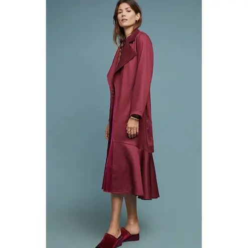 Anthropologie  Cabernet Trench Coat Ruffle Hem Duster French Mauve EUC Size XL