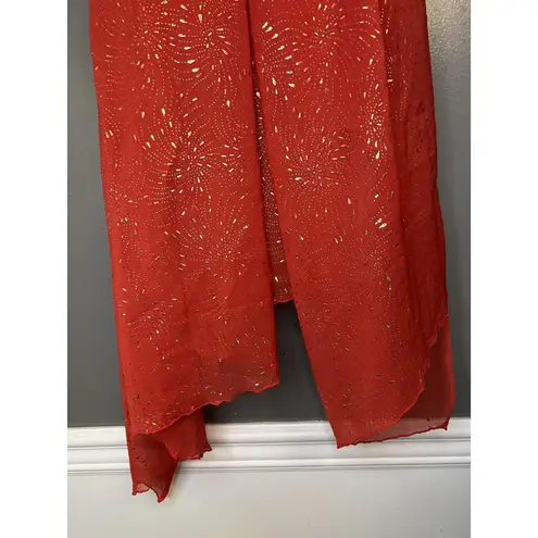 Fireworks Scarf Wrap Womens One Size Red Metallic Sheer Evening Shawl Holiday