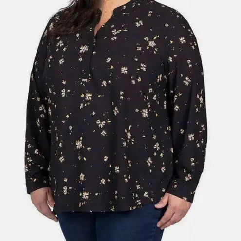 Hilary Radley NWT Womens Long Sleeve Black Brown Floral Long Sleeve Blouse XXL