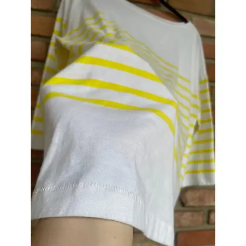 Lane Bryant , Size 14/16, White & Yellow Striped Boatneck Top, 3/4 Sleeve, EUC