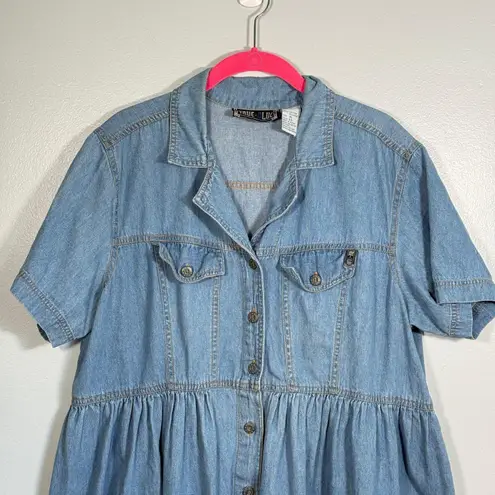 Vintage Denim Midi Dress XL | Western Cottagecore Prairie Y2K Style Blue