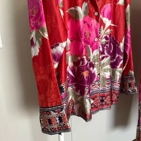 Natori Auburn Floral 2 Piece Silky Soft Button Up Pajama Set size large