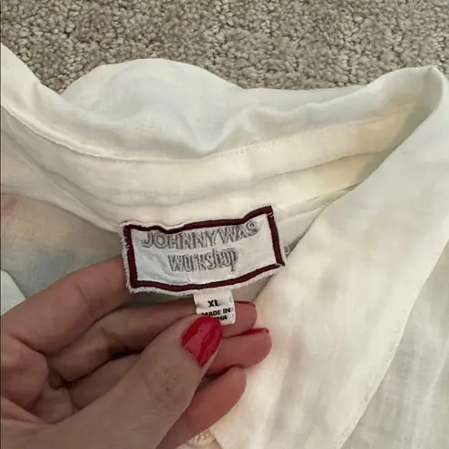 Johnny Was Geniveve Relaxed Dolman Shirt Embroidery Boho Floral collared button