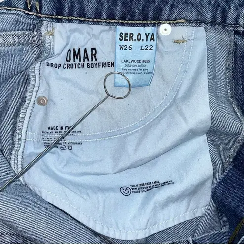 NWT SER.O.YA Omar Drop Crotch Boyfriend Lakewood Distressed Denim Blue Jeans 26