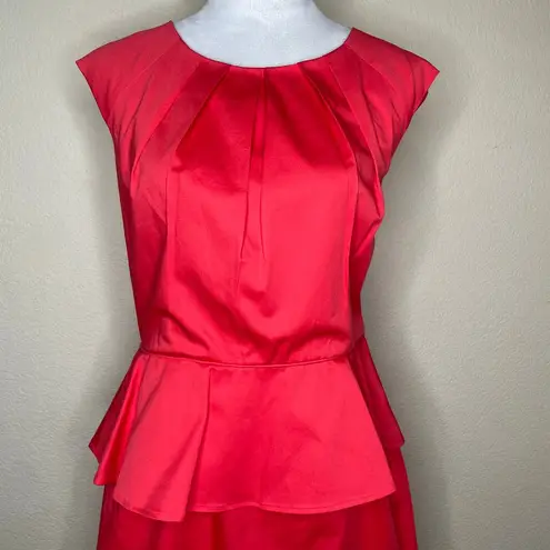 Spense Women's Cotton Canvas Red Cap Sleeve Accent Button Peplum Midi Dress 12