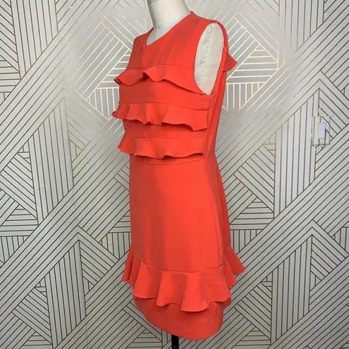 Whistles Bea Frill Front Dress in Coral Red Orange Ruffle Size US 8 / UK 12 Red