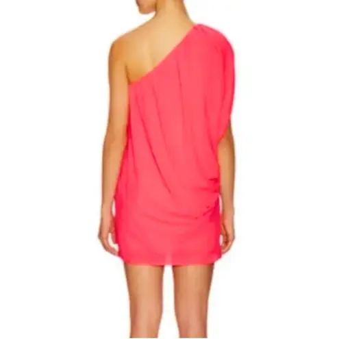 Aidan Mattox NWT One Shoulder Draped Flowy Lip Pink Mini Dress Party Bright Bold