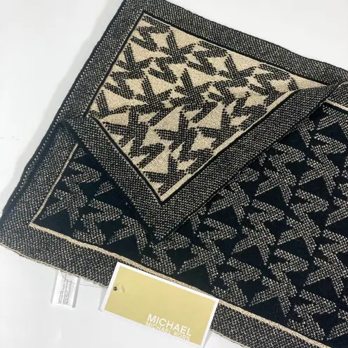 Michael Kors NWT  Metallic Pindot Logo Scarf Gold Black