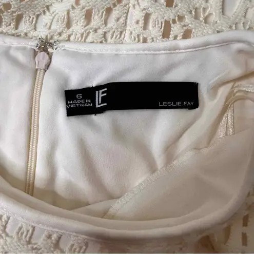 Leslie Fay LF Ivory Lace Dress Cocktail Party Tie Sleeve Elegant Size 6