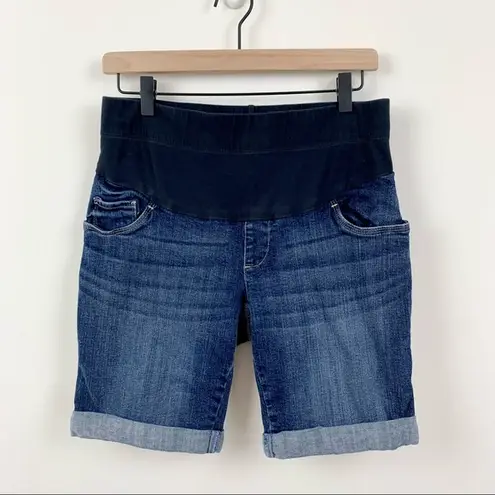 Oh Baby by Motherhood Half Belly Panel Maternity Denim Jean Shorts, S Blue Size undefined