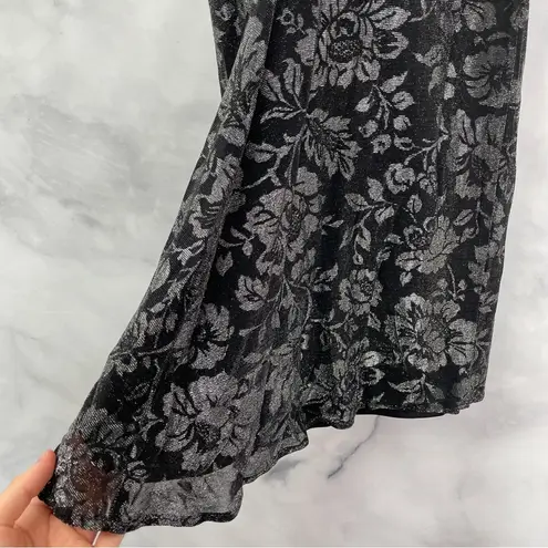 Gunne Sax Vintage Jessica McClintock Metallic Floral Slip Midi Dress Black XS