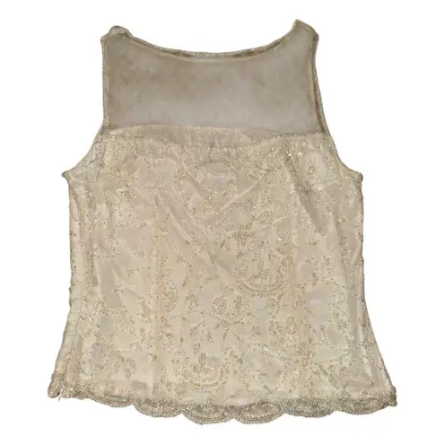 Papell Boutique Papéll Boutique Evening vintage white beaded sheer collar blouse women’s size M