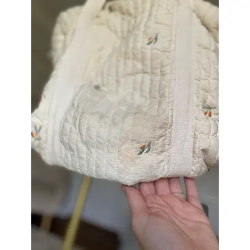 Quilted Embroidered Diaper Tote Bag Neutral Cream Ditsy Floral Cottagecore Baby Orange