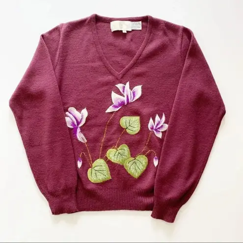Vintage Lilly of California Purple Sweater Orchids Size Small Pinup Girl Cali S
