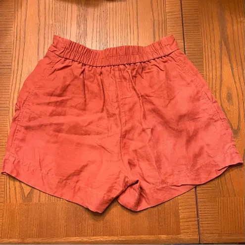 Wilfred Aritzia Fable High-Rise Pleated Linen Mini Shorts Moroccan Spice Size 2
