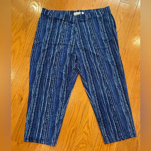Susan Graver Blue Printed Liquid Knit Crop Pants 3X | Stretch Slim-Leg Pull-On