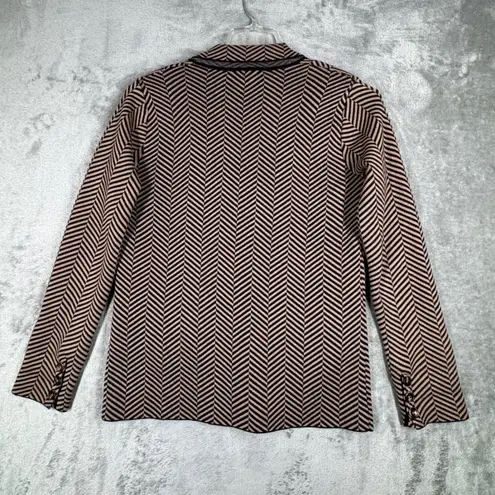 Evereve Knit Blazer Brown Black Herringbone Print Career Jacket Preppy Small