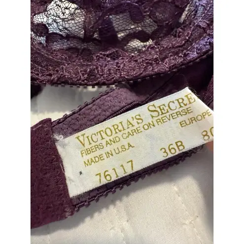 Vintage Victoria’s Secret Unlined Underwire Bra 36B Purple Lace Made In USA Size undefined