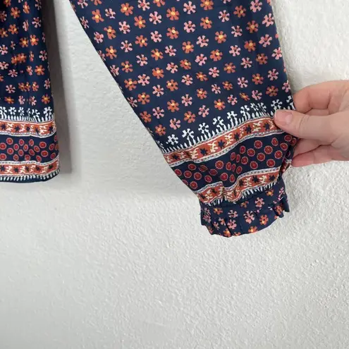 Trovata Bird Of Paradis Blue & Pink Floral Print Long Sleeve Silk Blouse Size M Size M