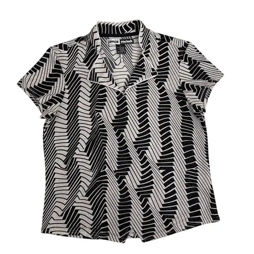 Jamie Sadock Blouse Retro Geometric Black White Athletic Golf Polo Shirt Small