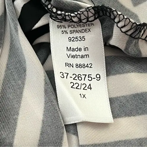 Woman Within Asymmetrical Tunic Top Mixed Stripe Stretch Black White 1X 22/24