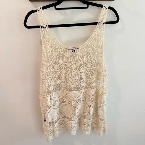 Fever Bohemian Cream Floral Crochet Lace Tank Top Large