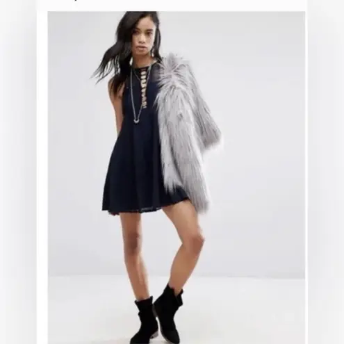 Free People Wherever You Go Crochet Mini Dress in Navy Blue Sleeveless Size 0