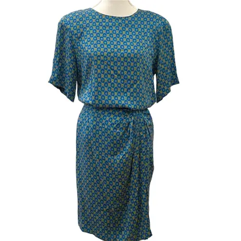 Vintage Skirt Top Set Silk Medium Petite 2 piece Cocktail Party PM 12P 80s 40s Blue