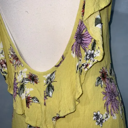 Newbury Kustom Yellow Floral Sleeveless Low Ruffle Back Guazey Mini Dress M