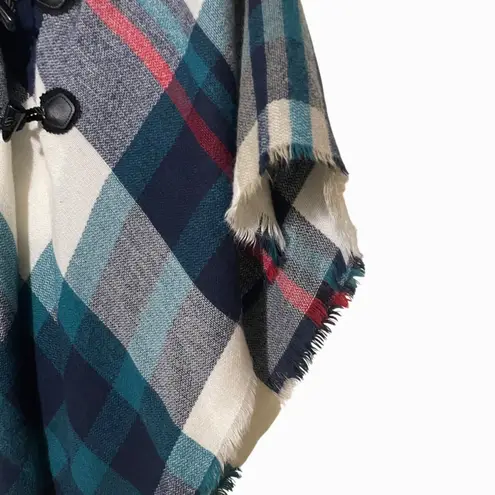 Mixit · One Size · Plaid Hooded Poncho Cape · Toggle Fringe Wrap Outlander Style