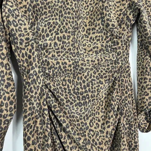 ZARA Corduroy Animal Print Leopard Long Sleeve Ruched Bodycon Dress Small S