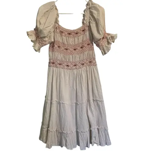 Ivy City Co Liesl Cream Puff Sleeve Embroidered Tiered Mini Dress Size S White