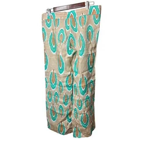 Nimo with Love Ikat Tan Turquoise Linen Pants Sz. S Green