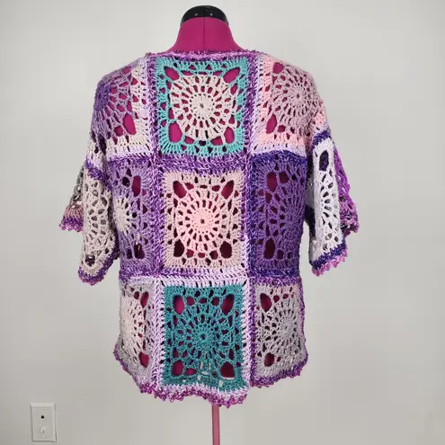 Handmade Crochet Vibrant Granny Square Patchwork Top Blouse Multicolor OS Purple Size undefined
