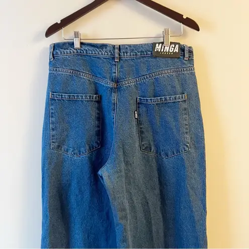 Minga London High Rise Wide Leg Butterfly Embroidered Jeans Size 8 Cotton 32” Blue