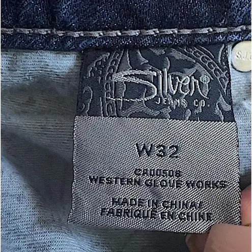 Silver Jeans Co Womens Suki Flap Capris Dark Wash Embroidered Sequin Curvy