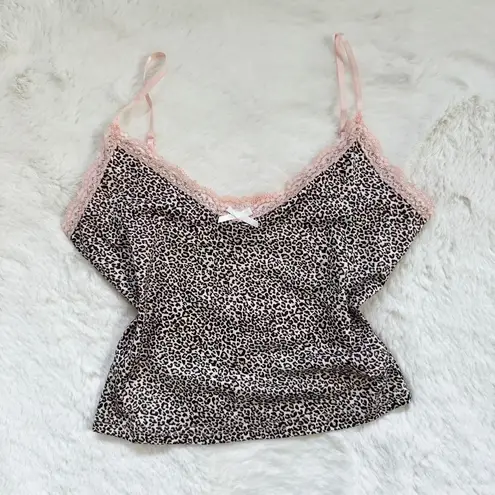 Dazy Leopard print cami with pink lace trim Brown Size XS
