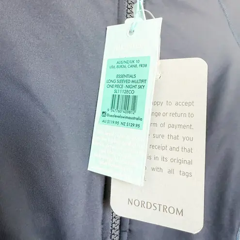 NWT Sea Level Swim Essential Long Sleeved One Piece Swimsuit Navy Blue Size 6