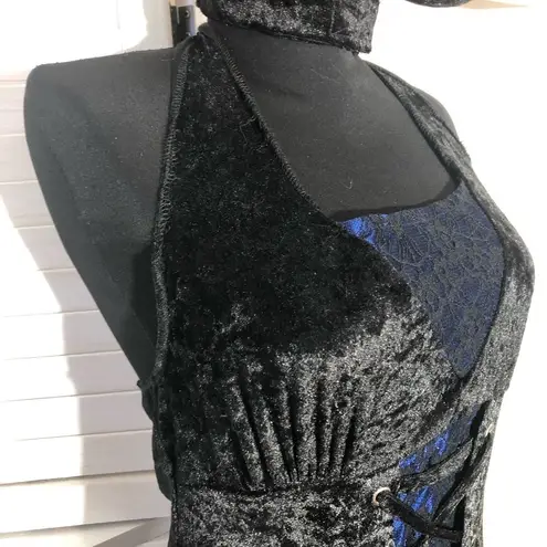 Midnight Vamp Halloween Costume Royal Blue Black Lace Mini Dress with collar M Size undefined